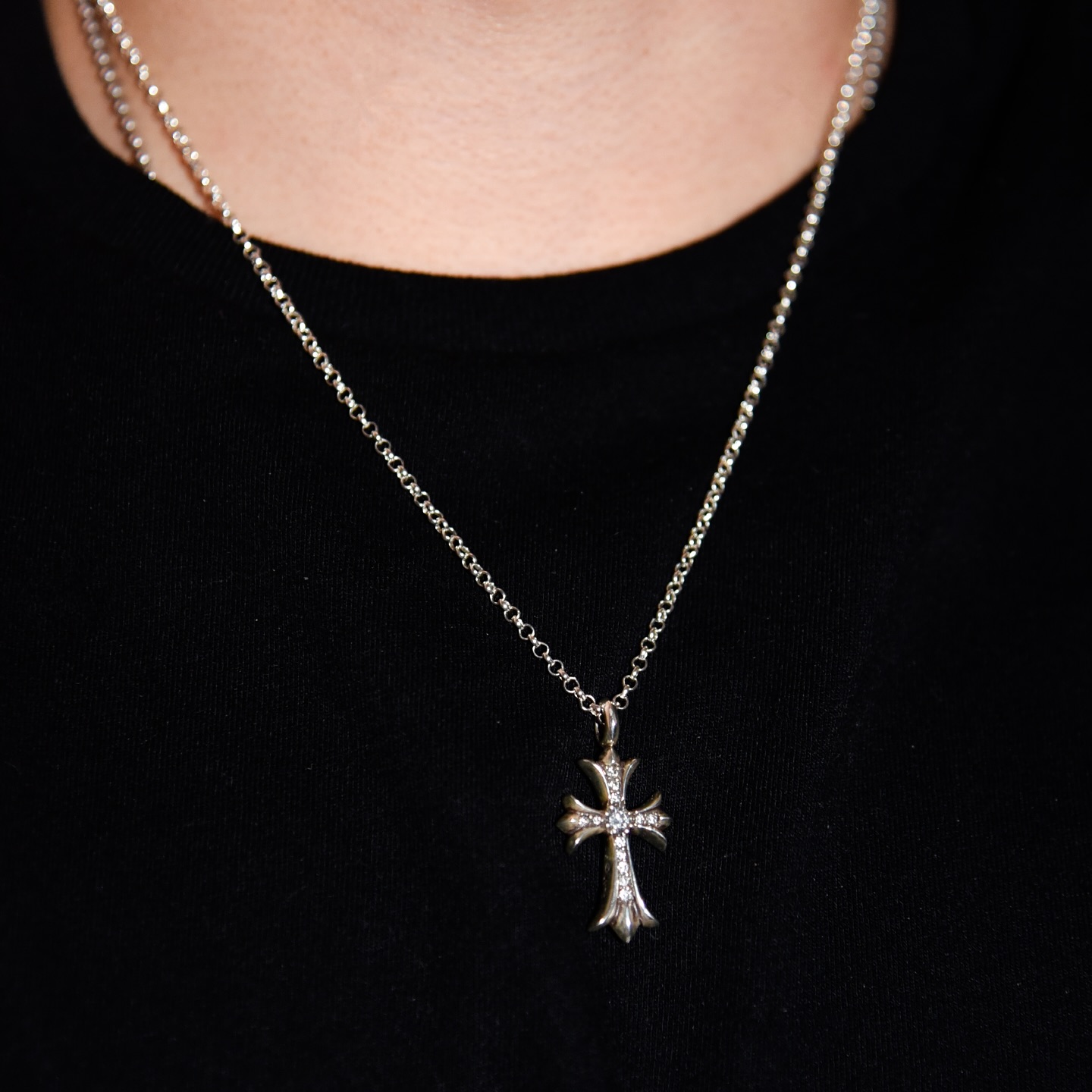 Chrome Hearts diamond pavé tiny cross pendant